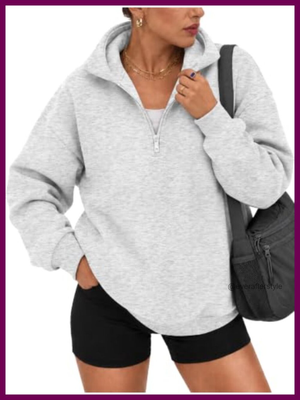 Oversized Half Zip Hoodie Cotton Blend Pullover Sweatshirt with Pockets